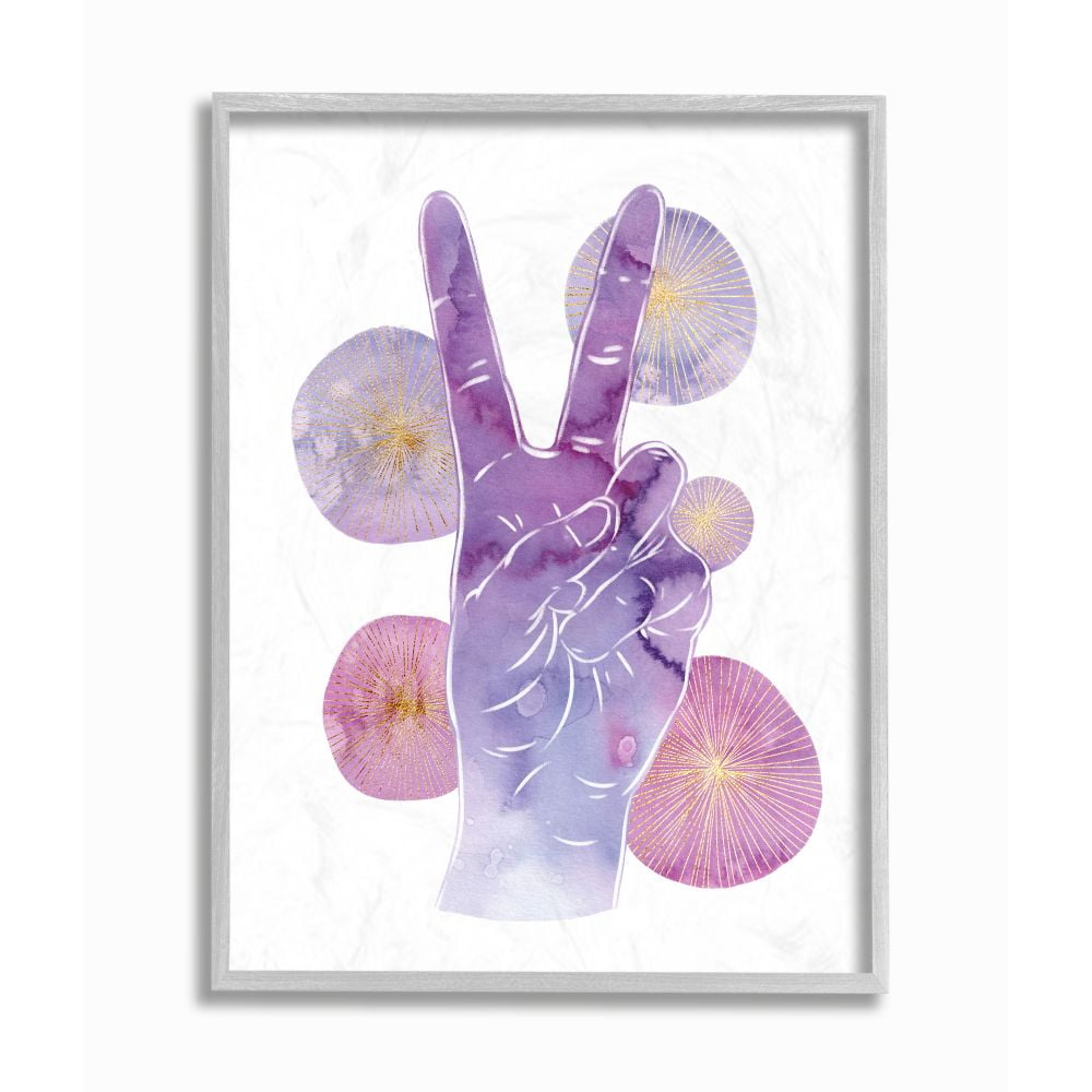Stupell Industries Purple Watercolor Peace Hand Sign with Abstract Shapes Designed by Ziwei Li