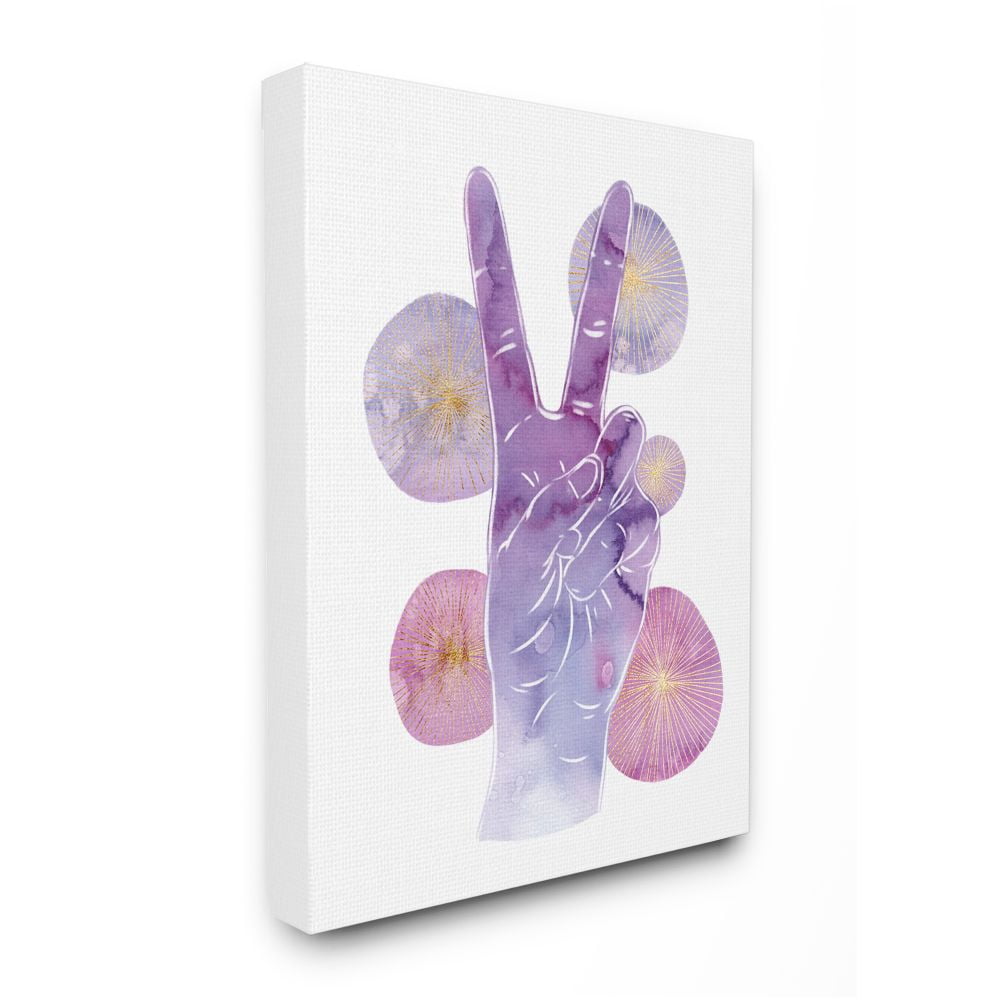 Stupell Industries Purple Watercolor Peace Hand Sign with Abstract Shapes Designed by Ziwei Li