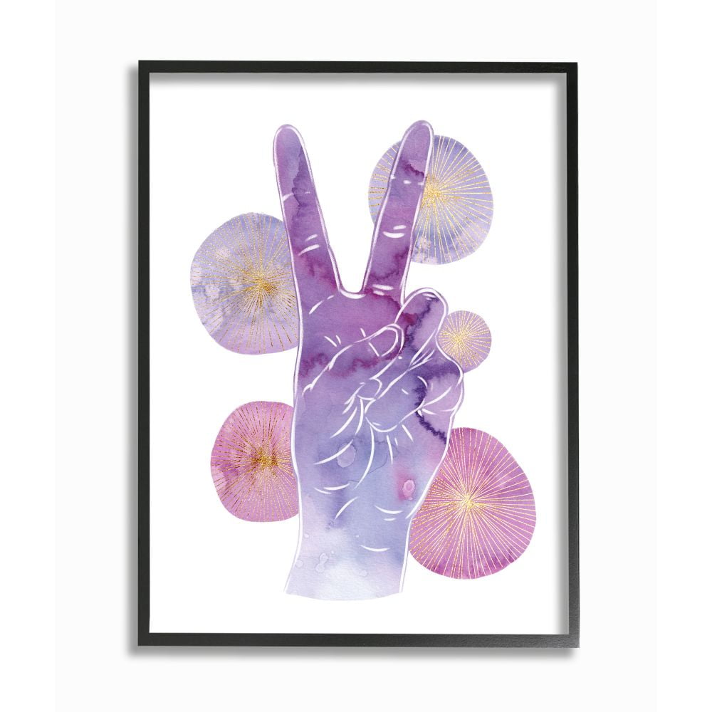 Stupell Industries Purple Watercolor Peace Hand Sign with Abstract Shapes Designed by Ziwei Li