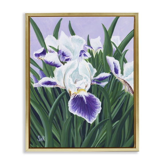 Stupell Industries Modern Purple & White Irises Gold Floating Frame Canvas Art, 17 x 21, by Sarah Waldron Kimball