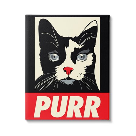 Stupell Industries Purr Text Vintage Cat Red Black Pictural Sign Canvas Wall Art, 30 x 40, Design by Rachel Caldwell