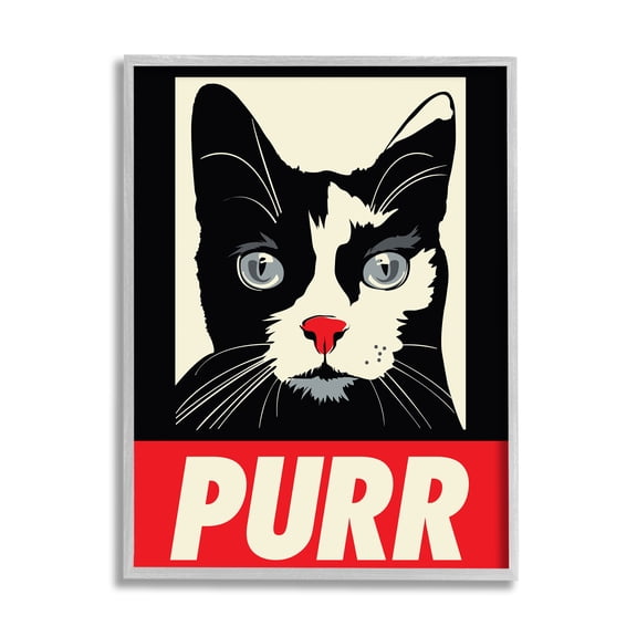 Stupell Industries Purr Text Vintage Cat Red Black Pictural Sign Framed Wall Art, 16 x 20, Design by Rachel Caldwell