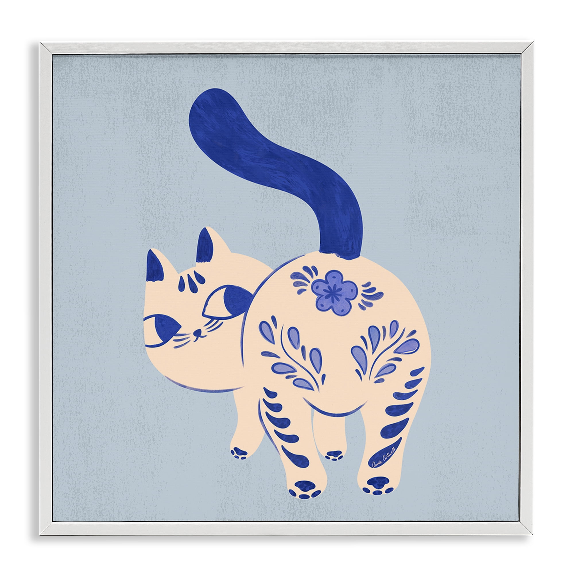 Stupell Industries Purrcelin Patterned Cat Animals Painting White Framed Art Print Wall Art, 17 x 17