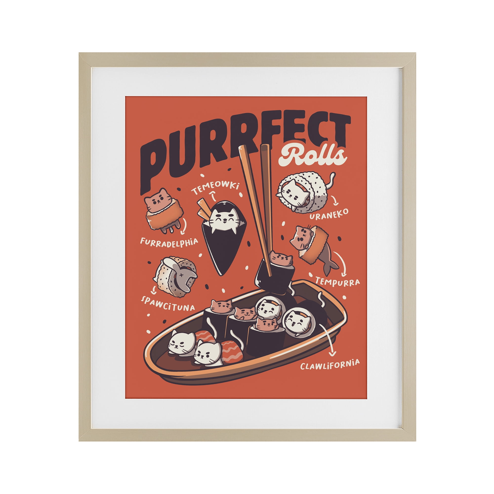 Stupell Industries Purrfect Rolls Sushi Cats Birch Framed Print Under Glass, design by Tobe Fonseca