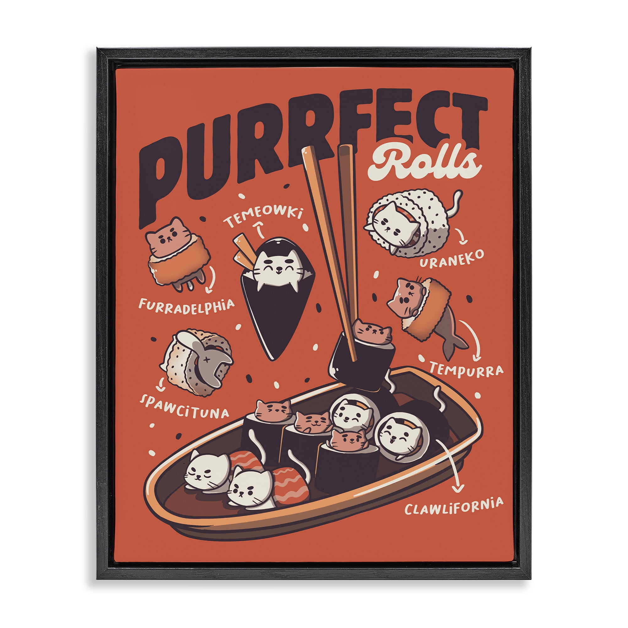 Stupell Industries Purrfect Rolls Sushi Cats Black Framed Floater Canvas Wall Art, design by Tobe Fonseca