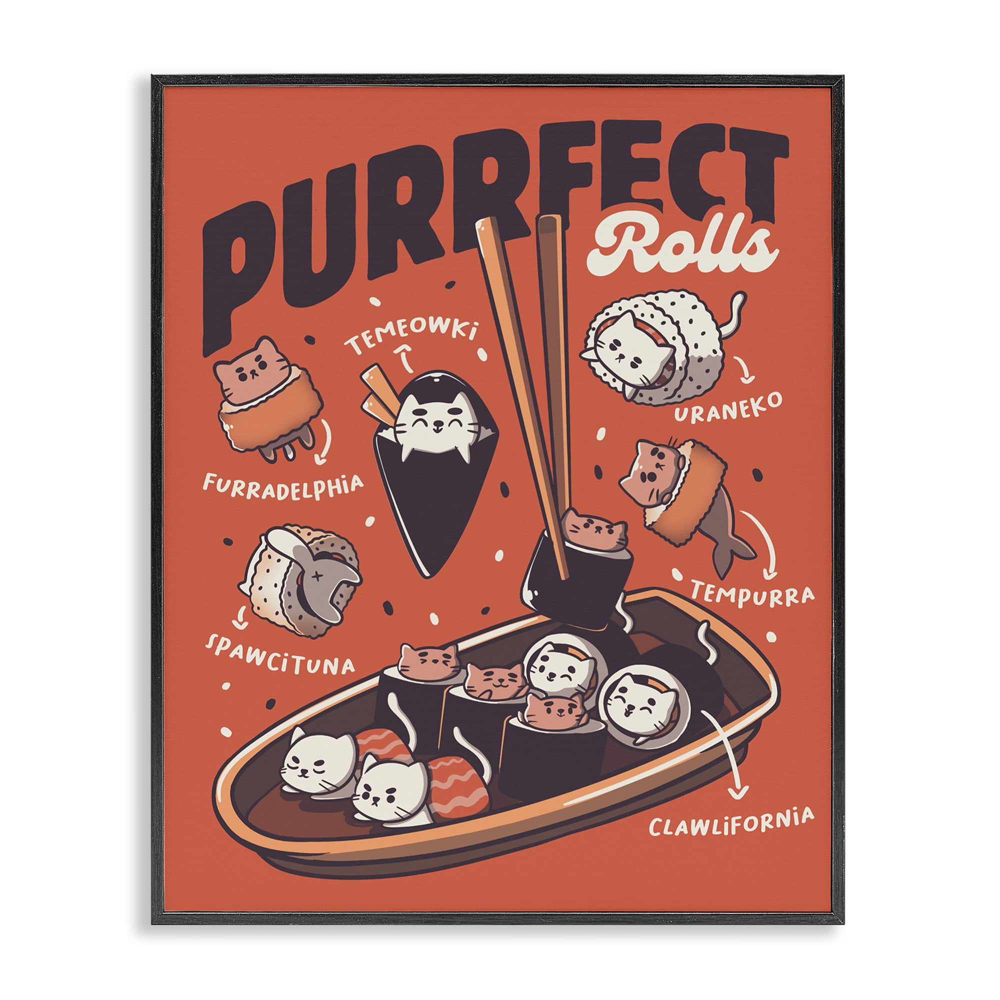 Stupell Industries Purrfect Rolls Sushi Cats Black Framed Giclee Art, design by Tobe Fonseca
