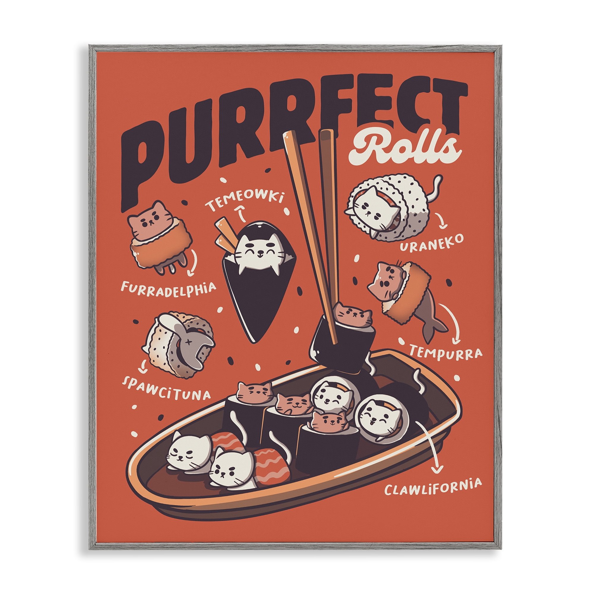 Stupell Industries Purrfect Rolls Sushi Cats Gray Framed Giclee Art, design by Tobe Fonseca