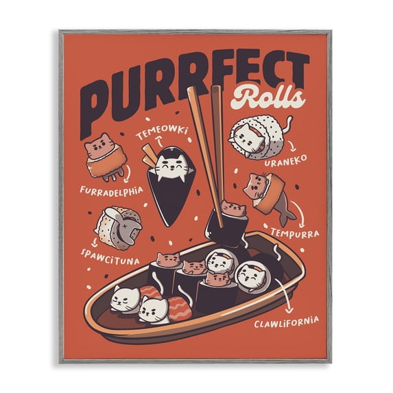 Stupell Industries Modern Purrfect Rolls Sushi Cats Gray Framed Giclee Art, 24 x 30, by Tobe Fonseca