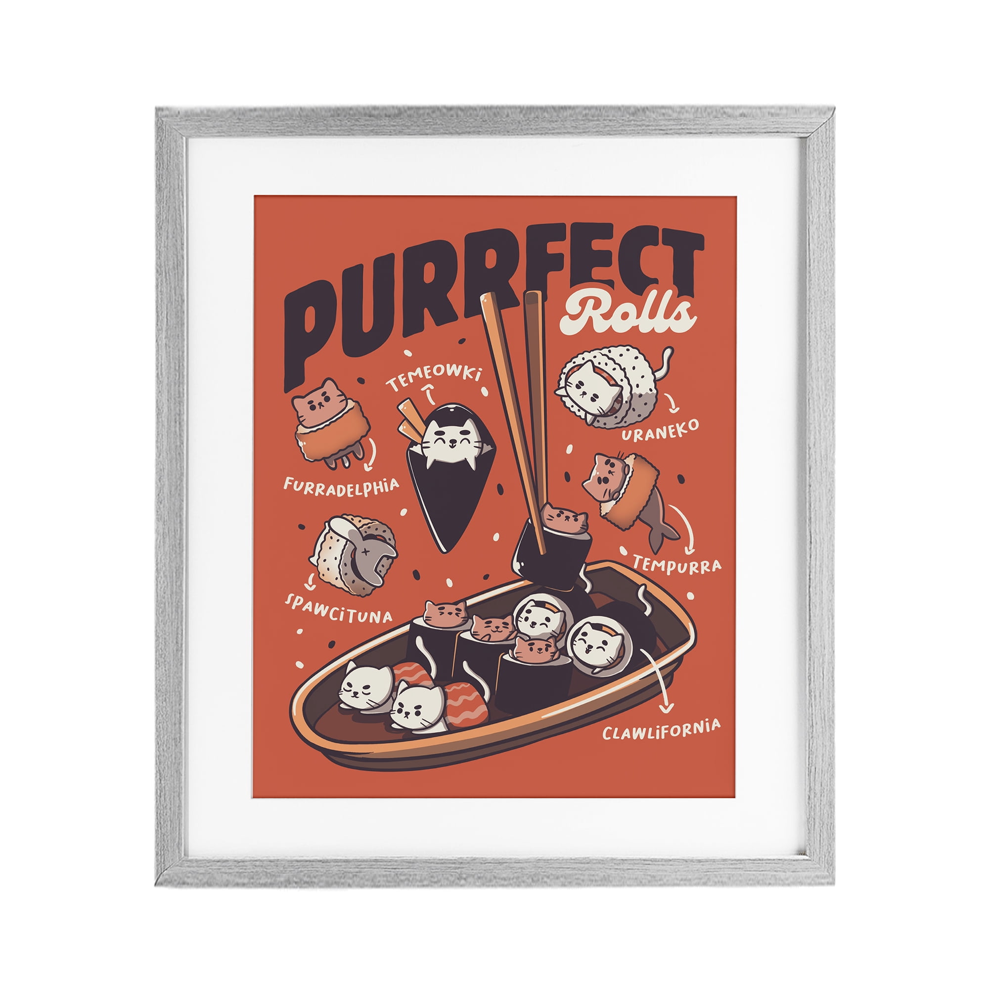 Stupell Industries Purrfect Rolls Sushi Cats Gray Framed Print Under Glass, design by Tobe Fonseca