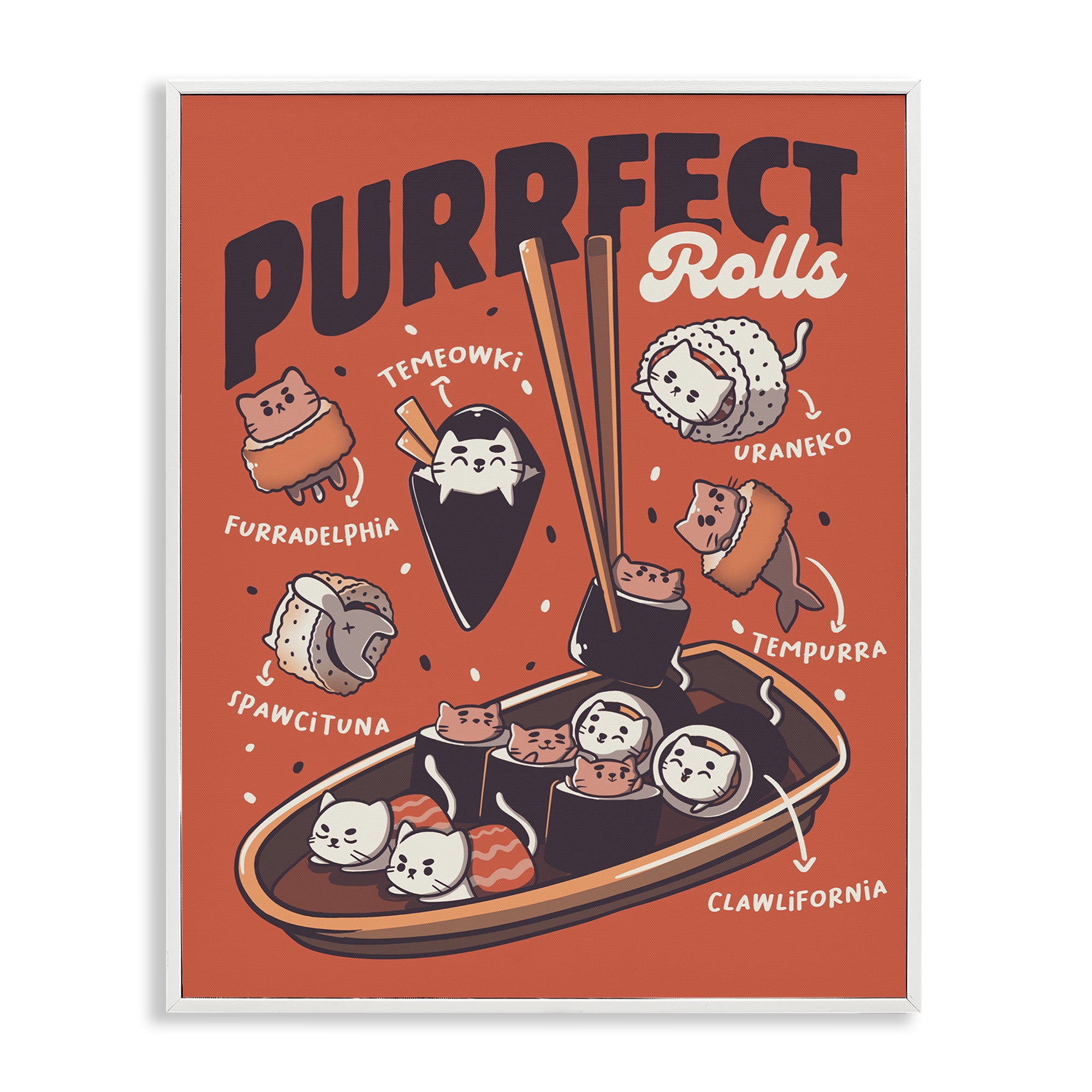 Stupell Industries Purrfect Rolls Sushi Cats White Framed Giclee Art, design by Tobe Fonseca
