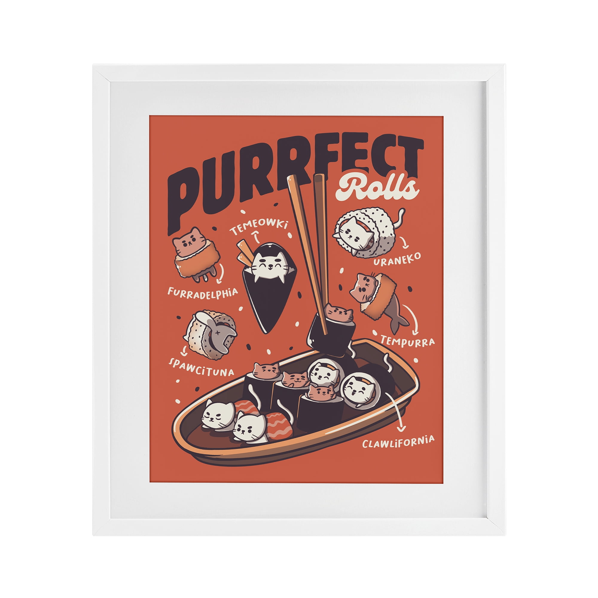 Stupell Industries Purrfect Rolls Sushi Cats White Framed Print Under Glass, design by Tobe Fonseca
