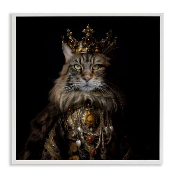 Stupell Industries Purrfectly Proper Cat White Framed Giclee Art design by Kelley Parker, 24 x 24