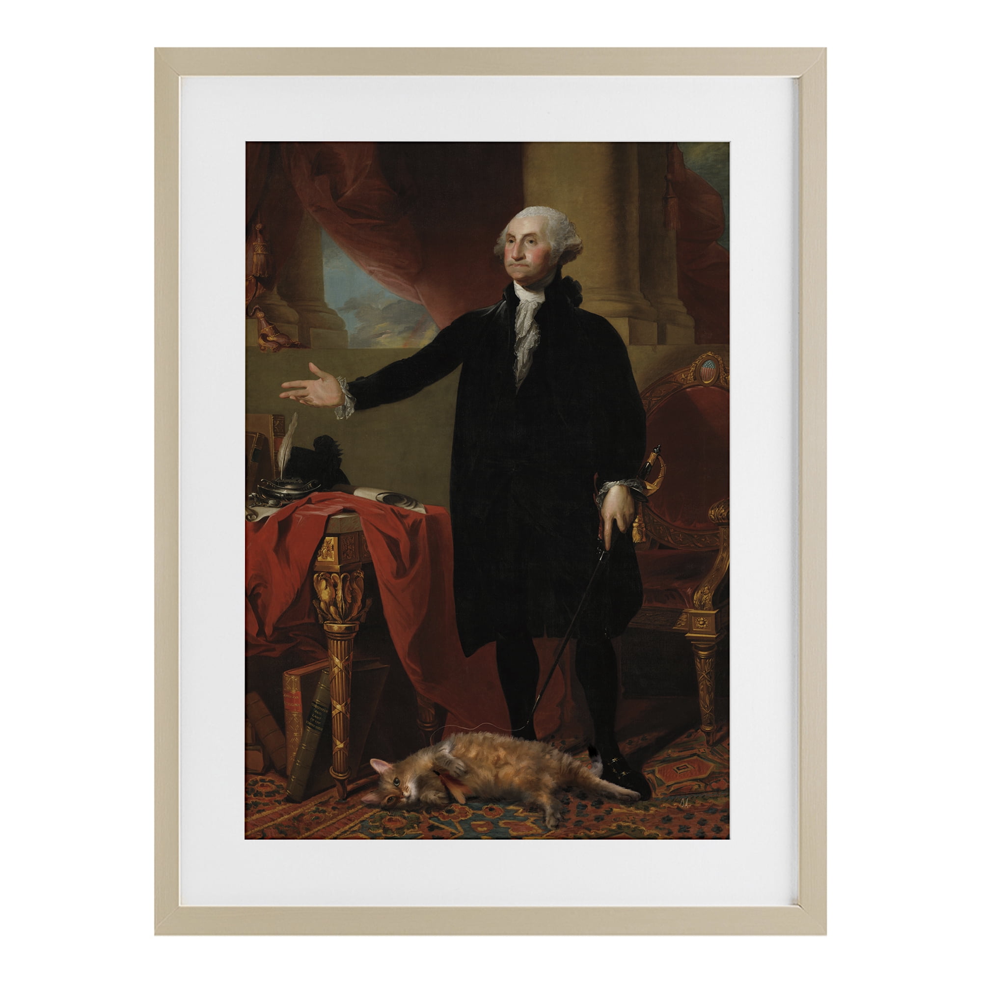 Stupell Industries Purrsuit Of Liberty Historical Cat Birch Framed Print Under Glass, design by Sarah Adams