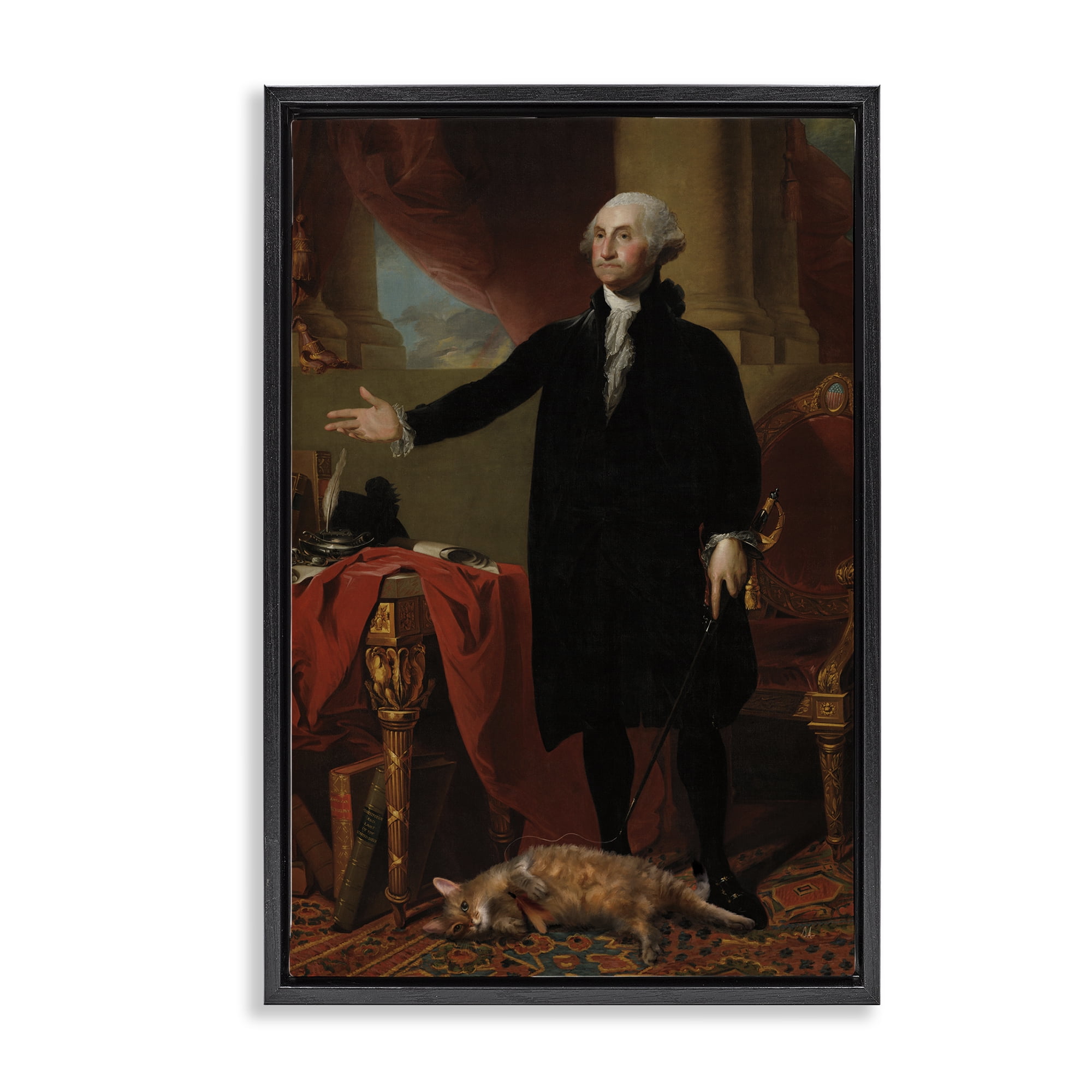 Stupell Industries Purrsuit Of Liberty Historical Cat Black Framed Floater Canvas Wall Art, design by Sarah Adams