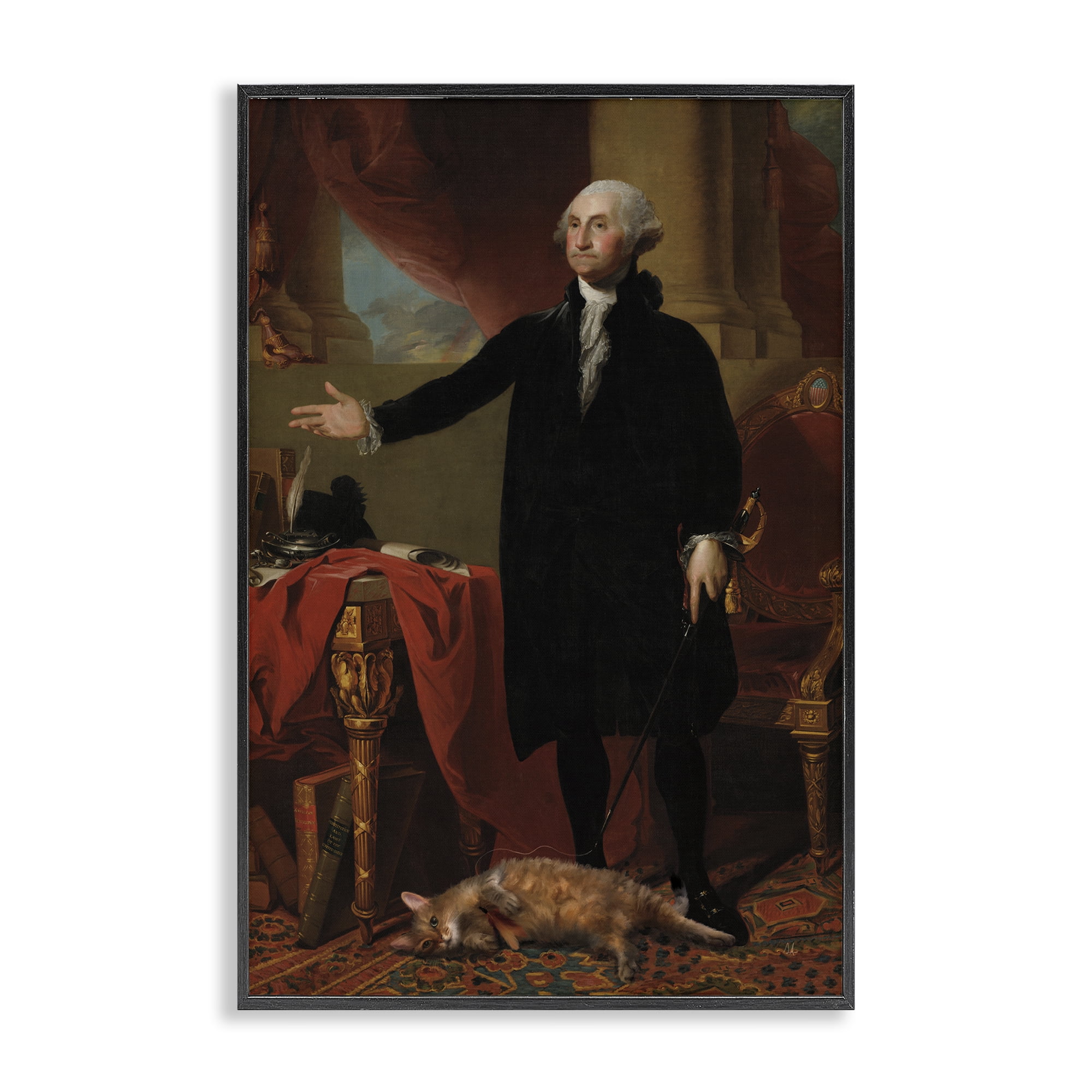 Stupell Industries Purrsuit Of Liberty Historical Cat Black Framed Giclee Art, design by Sarah Adams