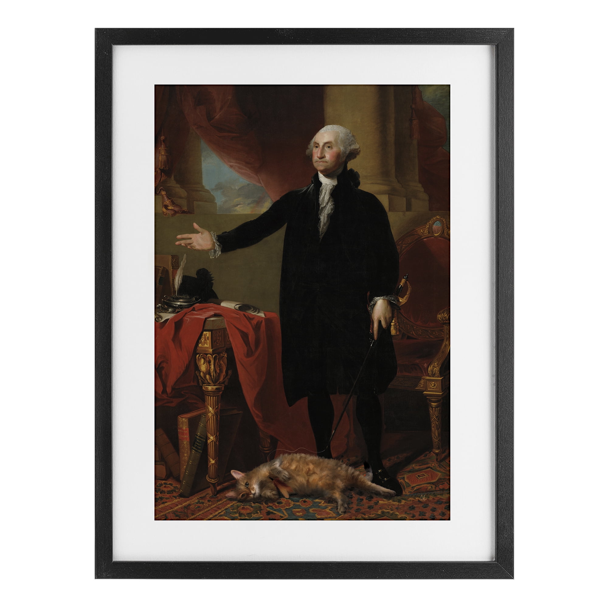 Stupell Industries Purrsuit Of Liberty Historical Cat Black Framed Print Under Glass, design by Sarah Adams