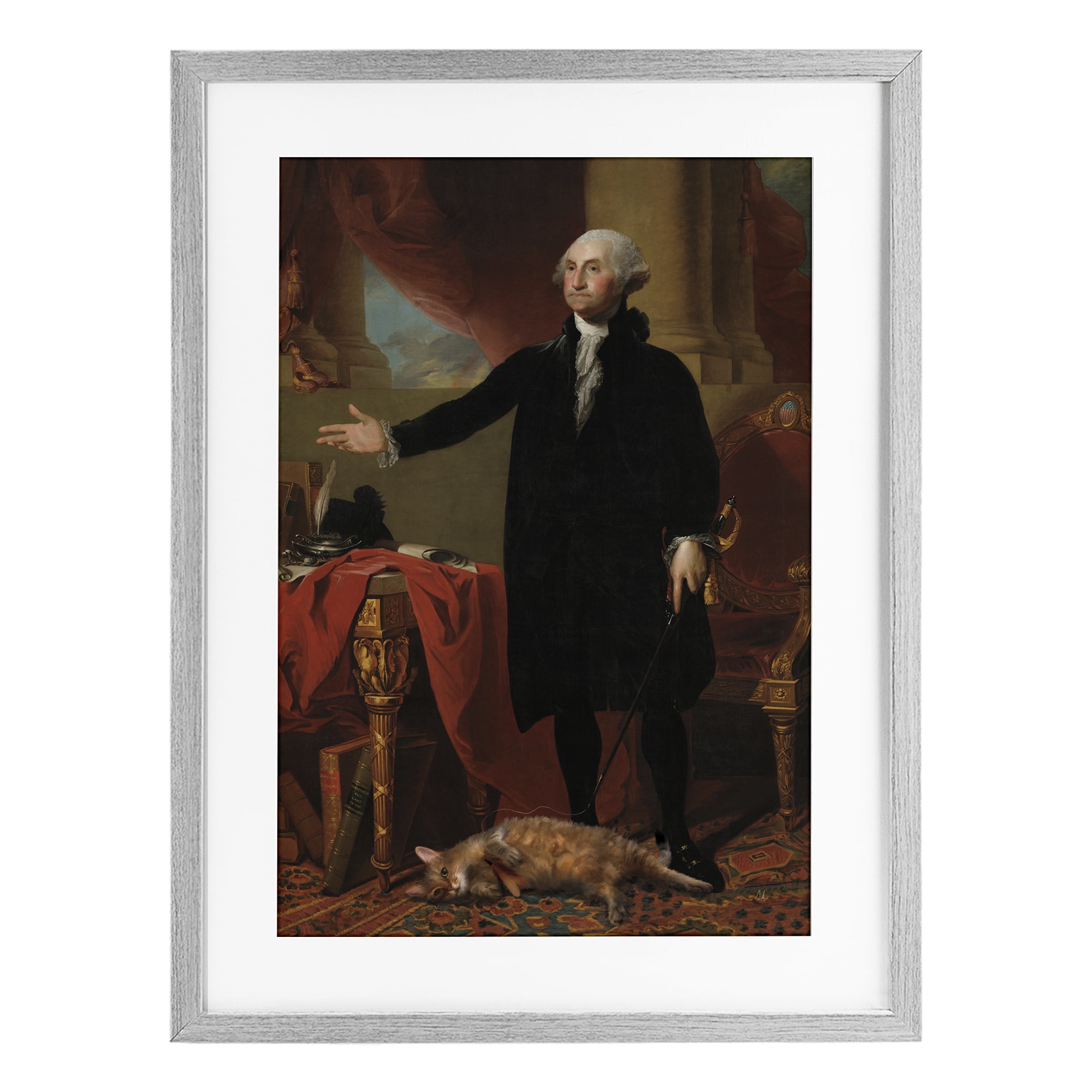 Stupell Industries Purrsuit Of Liberty Historical Cat Gray Framed Print Under Glass, design by Sarah Adams