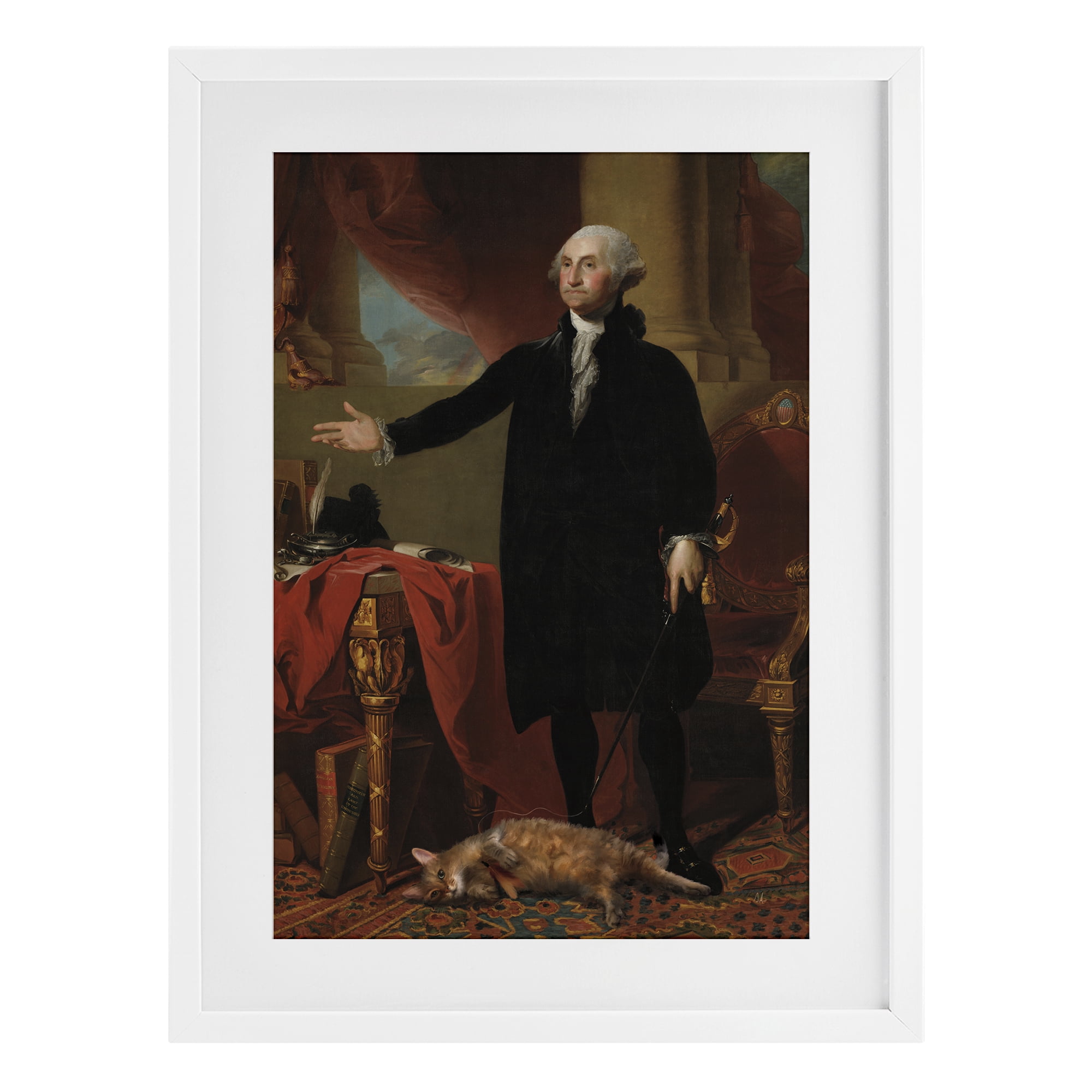 Stupell Industries Purrsuit Of Liberty Historical Cat White Framed Print Under Glass, design by Sarah Adams
