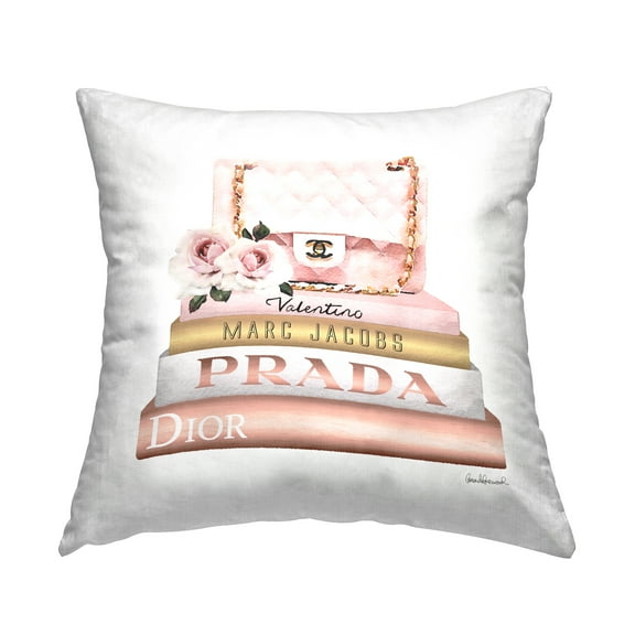 Stupell Industries Purse Gold Fashion Bookstack Glam Fashion Pink,18 x 7 x 18 Decorative Pillows
