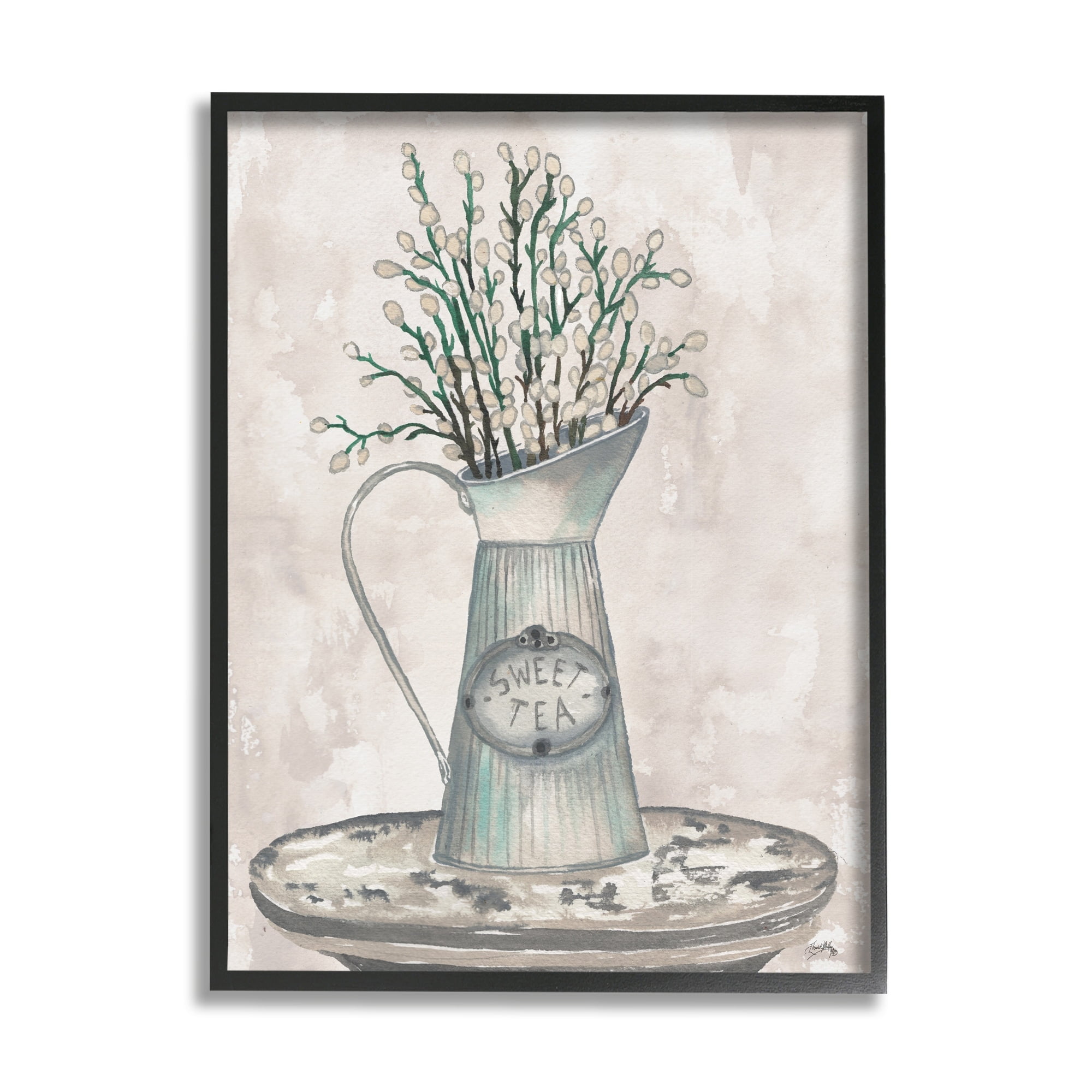 Ebony Framed Pussy Willow Sweet Tea Botanical Print