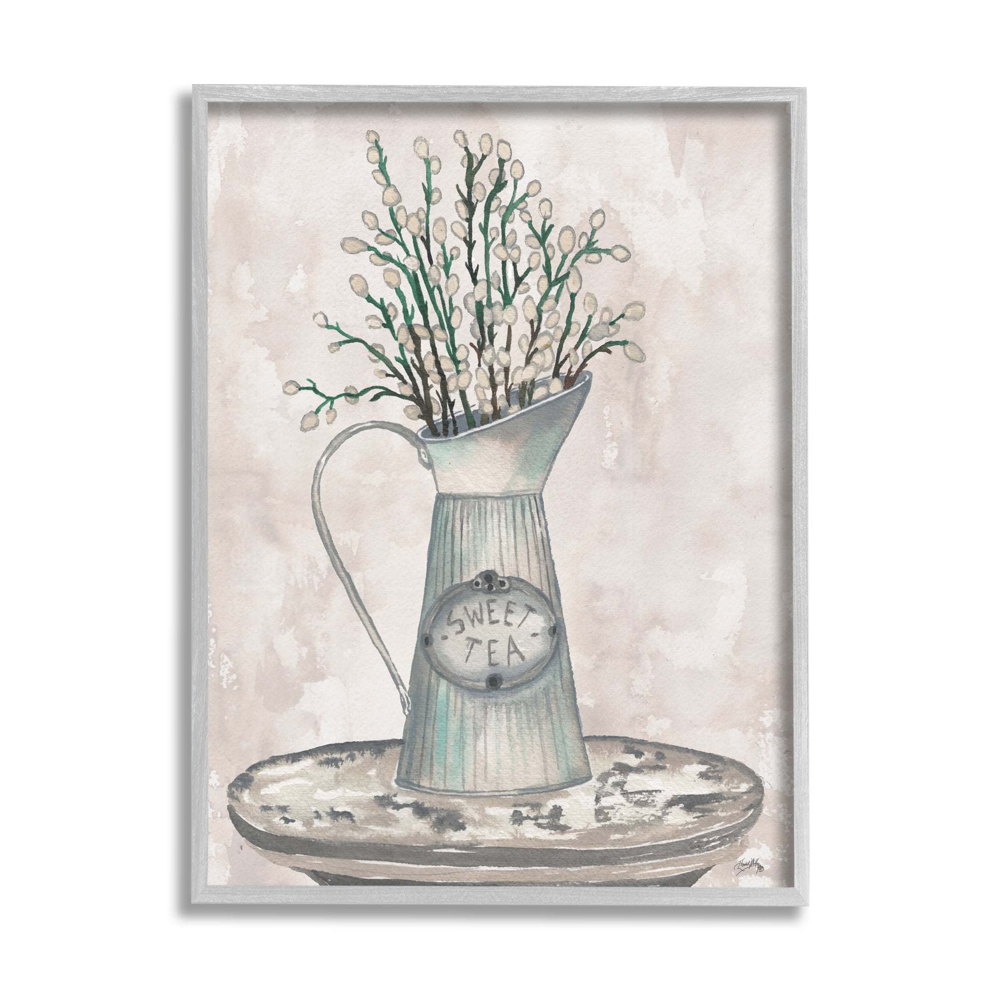 Stupell Industries Pussy Willow Botanicals Sweet Tea Country Jar Painting, 11 x 14, Design by Elizabeth Medley
