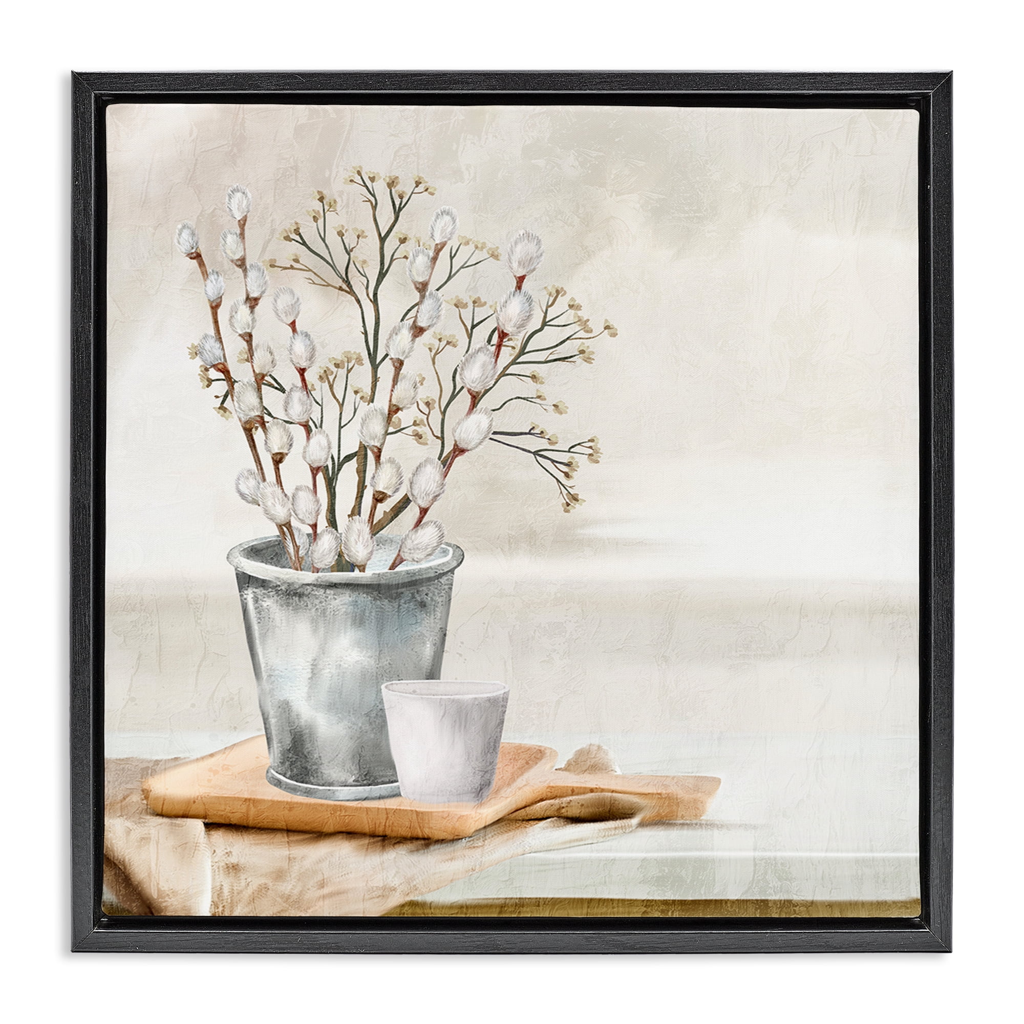 Stupell Industries Pussy Willow Still Life Botanical & Floral Painting Black Floater Framed Art Print Wall Art, 25 x 25