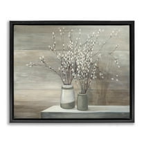 Stupell Industries Pussy Willow Still Life Jet Black Framed Floating Canvas Wall Art, 16x20, by Wild Apple Portfolio