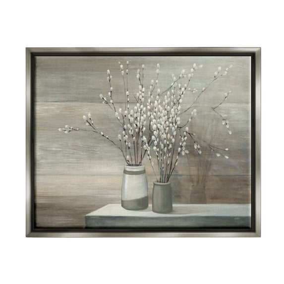 Stupell Industries Pussy Willow Still Life Luster Gray Framed Floating Canvas Wall Art, 24x30, by Wild Apple Portfolio