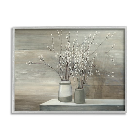 Stupell Industries Pussy Willow Still Life Paintings Gray Framed Art Print Wall Art, 24x30, by Wild Apple Portfolio