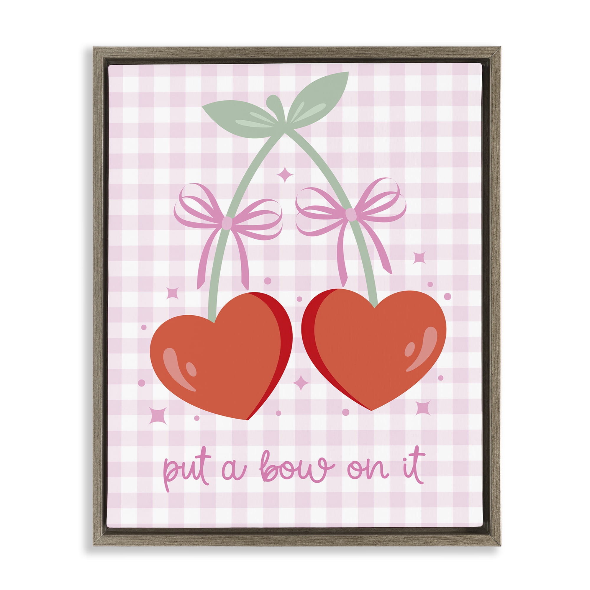 Stupell Industries Put A Bow On It Cherries Food & Beverage Painting Brown Floater Framed Canvas Art Print Wall Art, 25 x 31