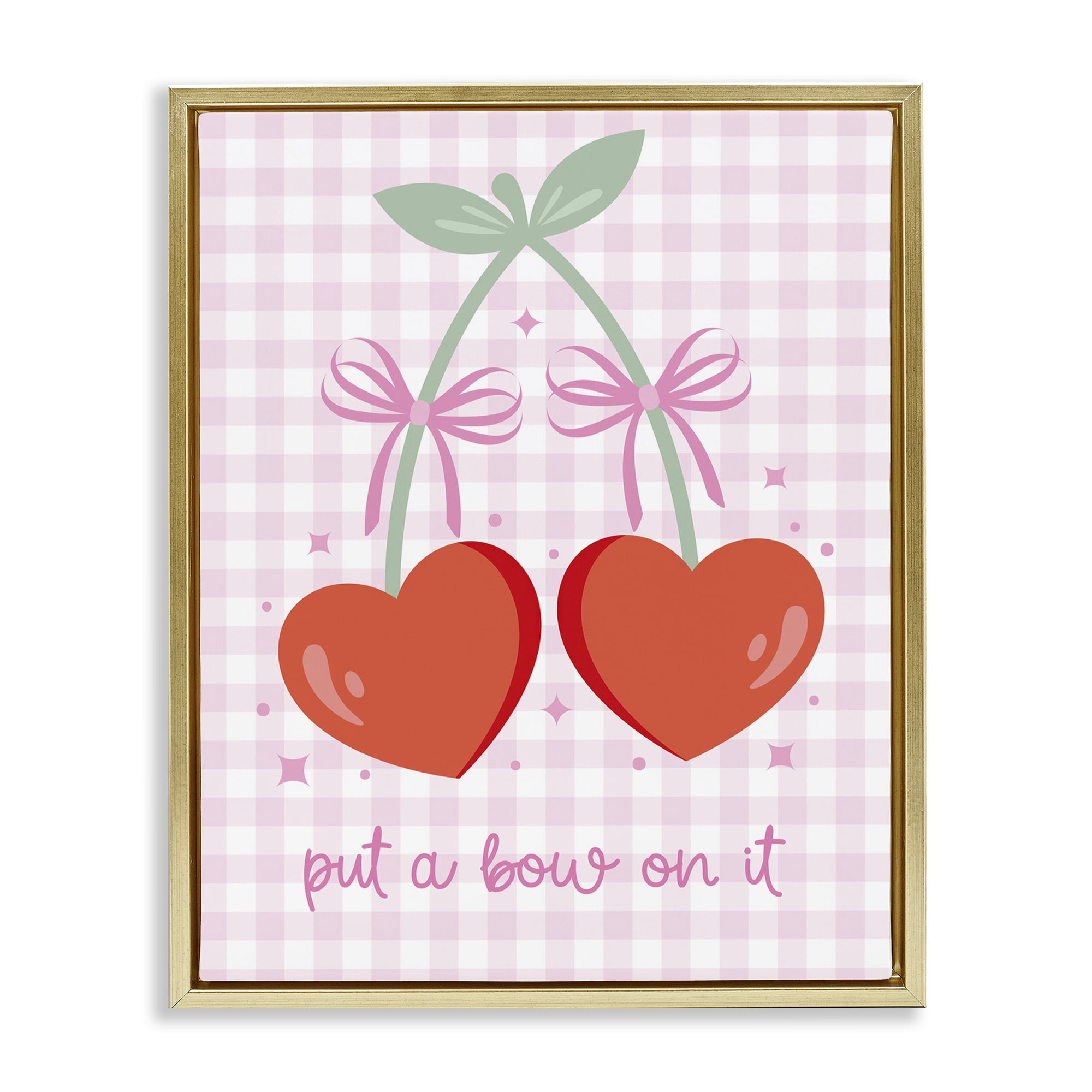 Stupell Industries Put A Bow On It Cherries Food & Beverage Painting Gold Floater Framed Canvas Art Print Wall Art, 17 x 21