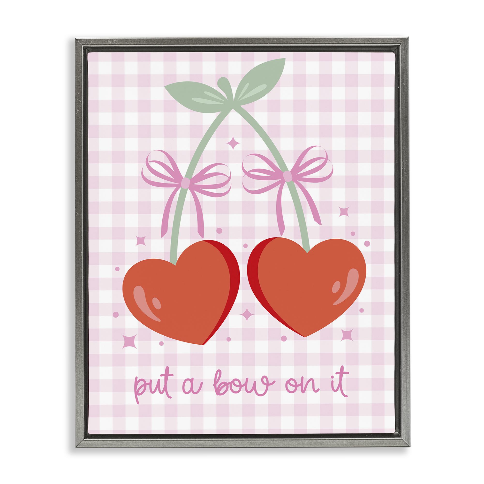 Stupell Industries Put A Bow On It Cherries Food & Beverage Painting Gray Floater Framed Canvas Art Print Wall Art, 25 x 31