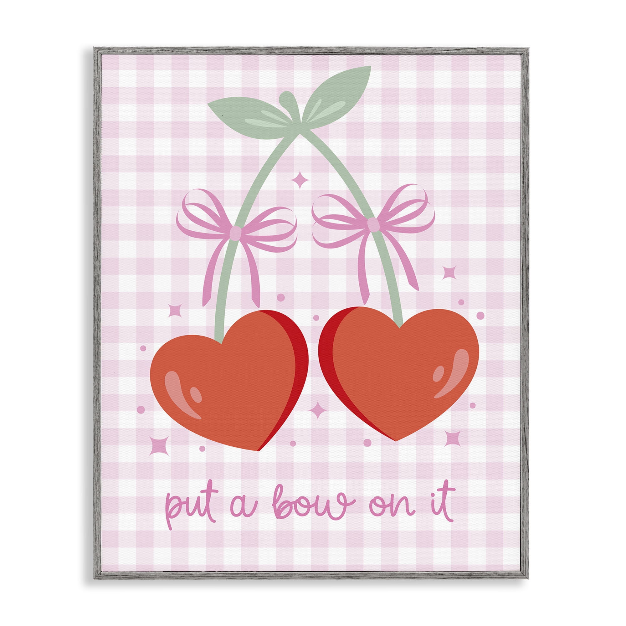 Stupell Industries Put A Bow On It Cherries Food & Beverage Painting Gray Framed Art Print Wall Art, 16 x 20