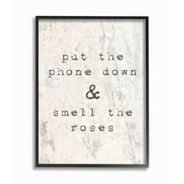 Stupell Industries Put Phone Down Smell Roses Typography Typography Painting Black Framed Art Print Wall Art, 16 x 20