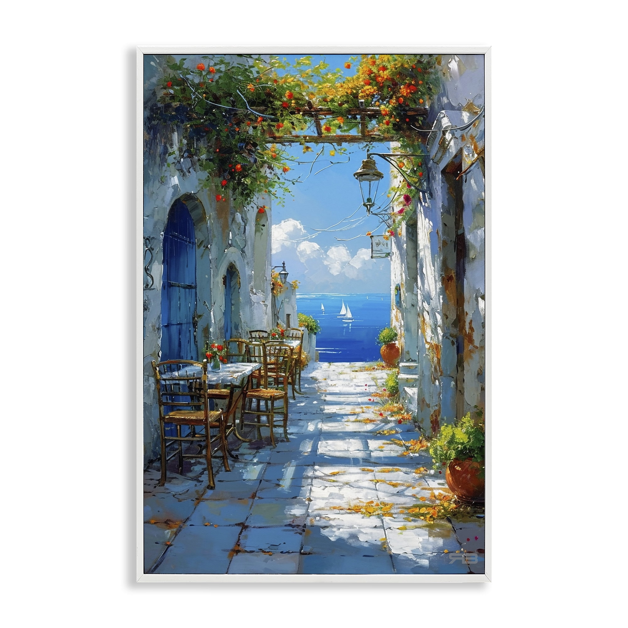 Stupell Industries Quaint Alley by Sea Cities & Countries Painting White Framed Art Print Wall Art, 16 x 24