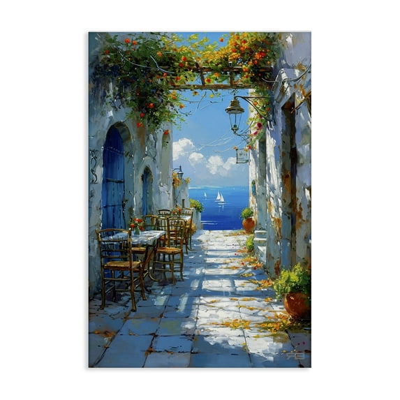 Stupell Industries Quaint Alley by Sea Cities & Countries Painting Wrapped Canvas Art Print Wall Art, 24 x 36