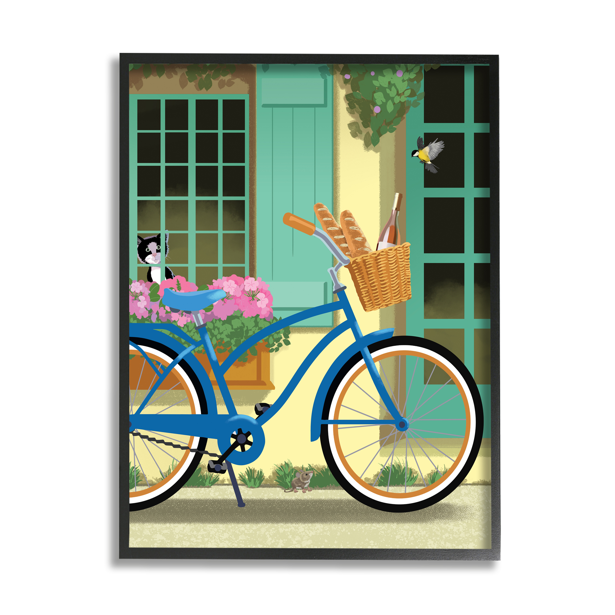 Stupell Industries Quaint Bicycle Parked Bread Basket Cat Window , 11 x 14, Design by Sally Springer Griffith