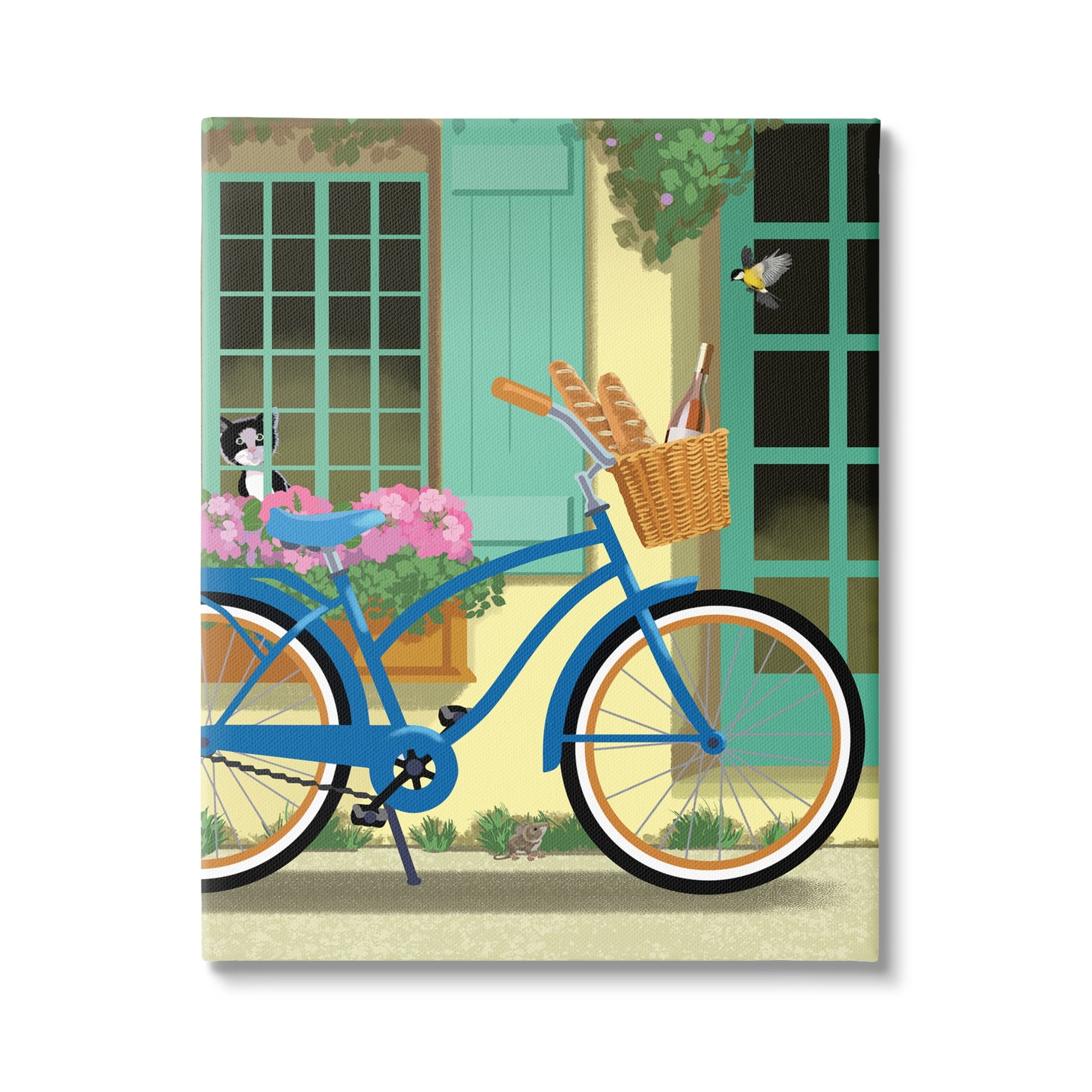 Stupell Industries Quaint Bicycle Parked Bread Basket Cat Window , 16 x 20, Design by Sally Springer Griffith