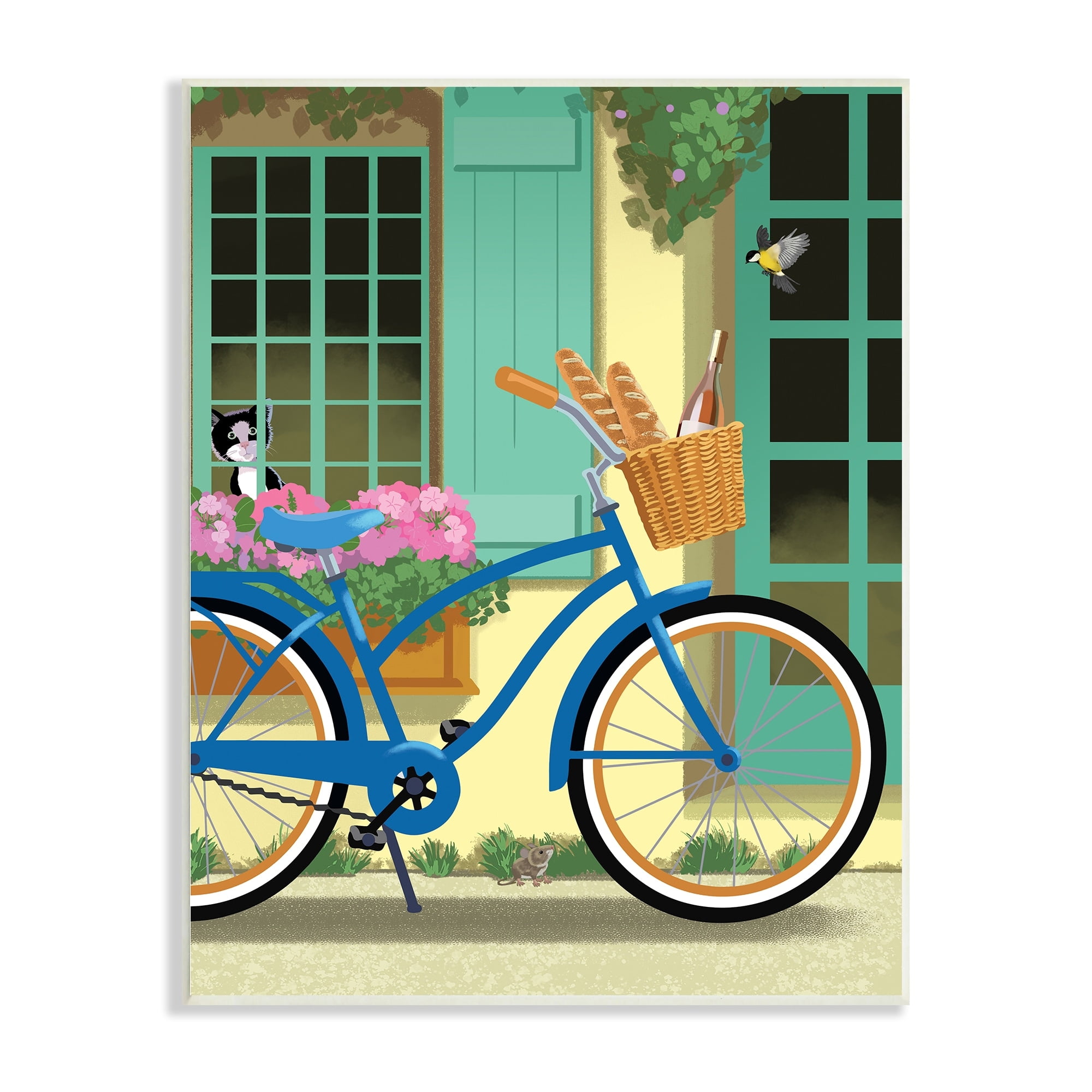 Stupell Industries Quaint Bicycle Parked Bread Basket Cat Window Graphic Art Unframed Art Print Wall Art, 13x19, by Sally Springer Griffith