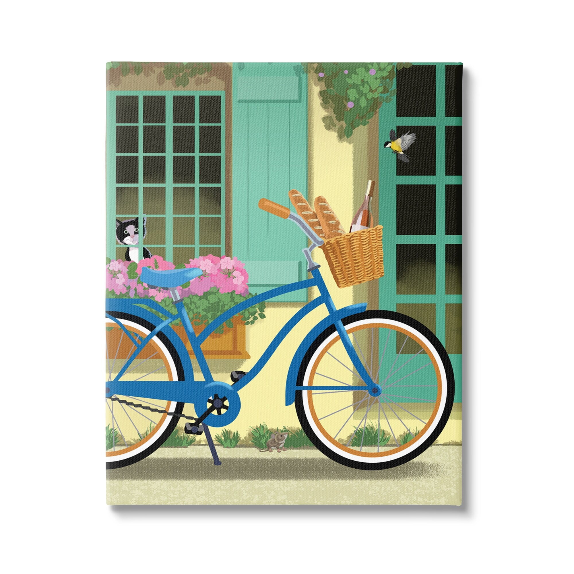 Stupell Industries Quaint Bicycle Parked Bread Basket Cat Window Industrial Painting Gallery-Wrapped Canvas Print Wall Art, 30 x 40, Design by Sally Springer Griffith