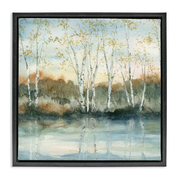 Stupell Industries Quaint Birch Tree Reflections Landscape Painting Black Floater Framed Canvas Art Print Wall Art, 18 x 18
