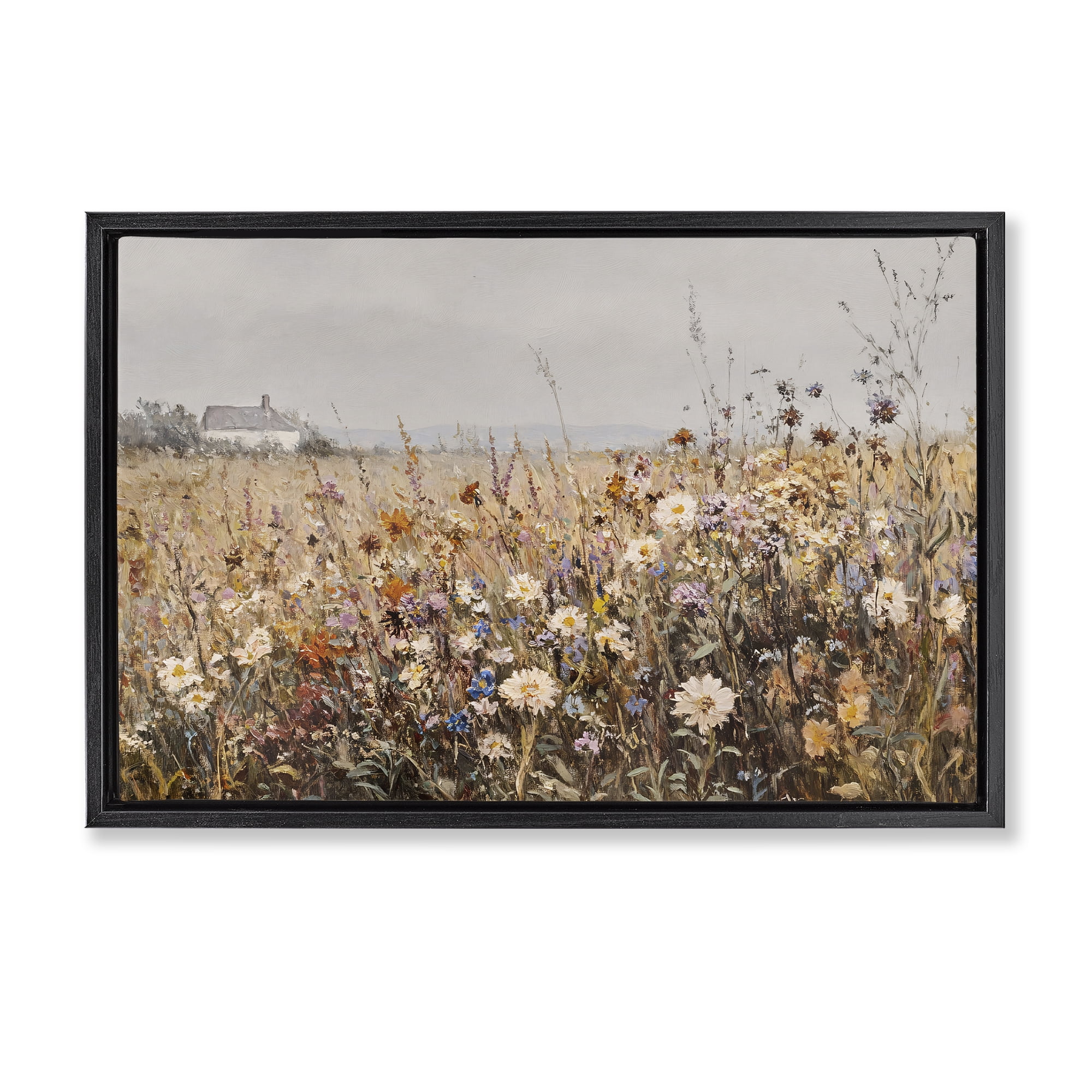 Stupell Industries Quaint Cottage Meadow Black Framed Floater Canvas Wall Art, design by Jacky Ngan