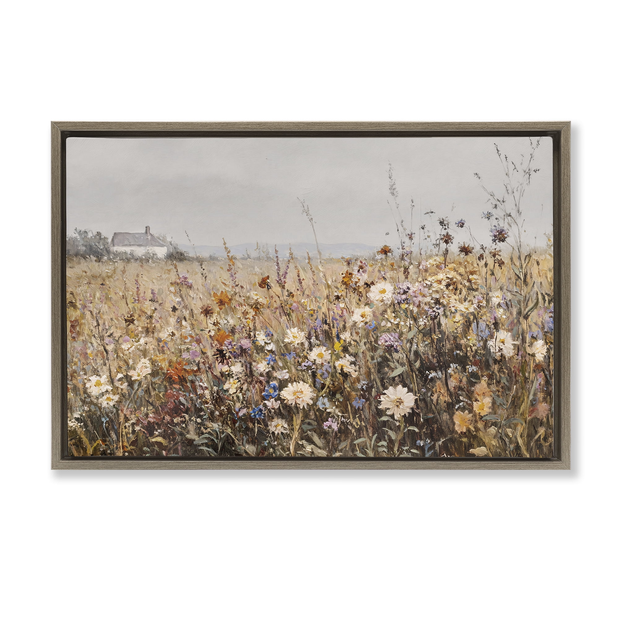 Stupell Industries Quaint Cottage Meadow Brown Framed Floater Canvas Wall Art, design by Jacky Ngan