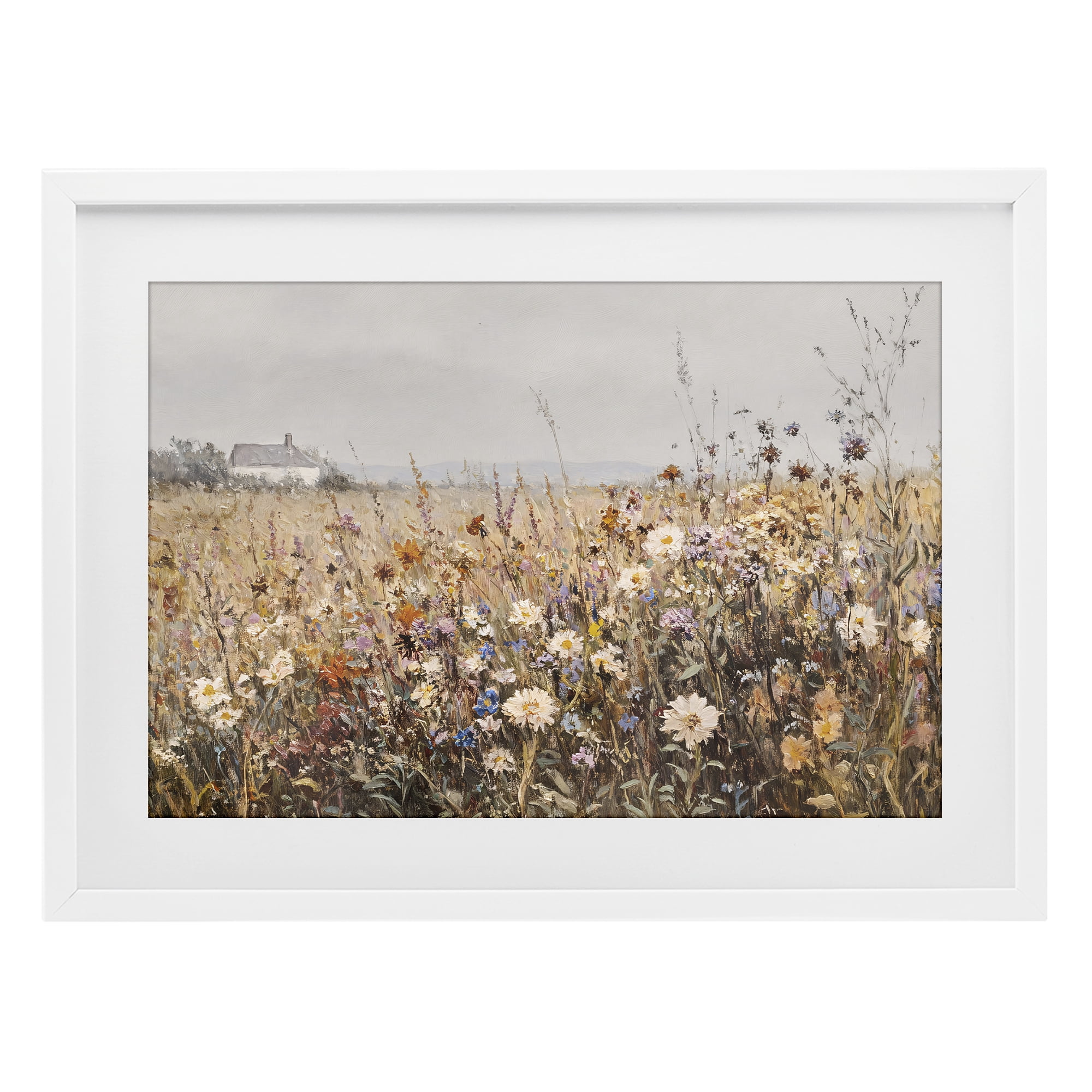 Stupell Industries Quaint Cottage Meadow White Framed Print Under Glass, design by Jacky Ngan