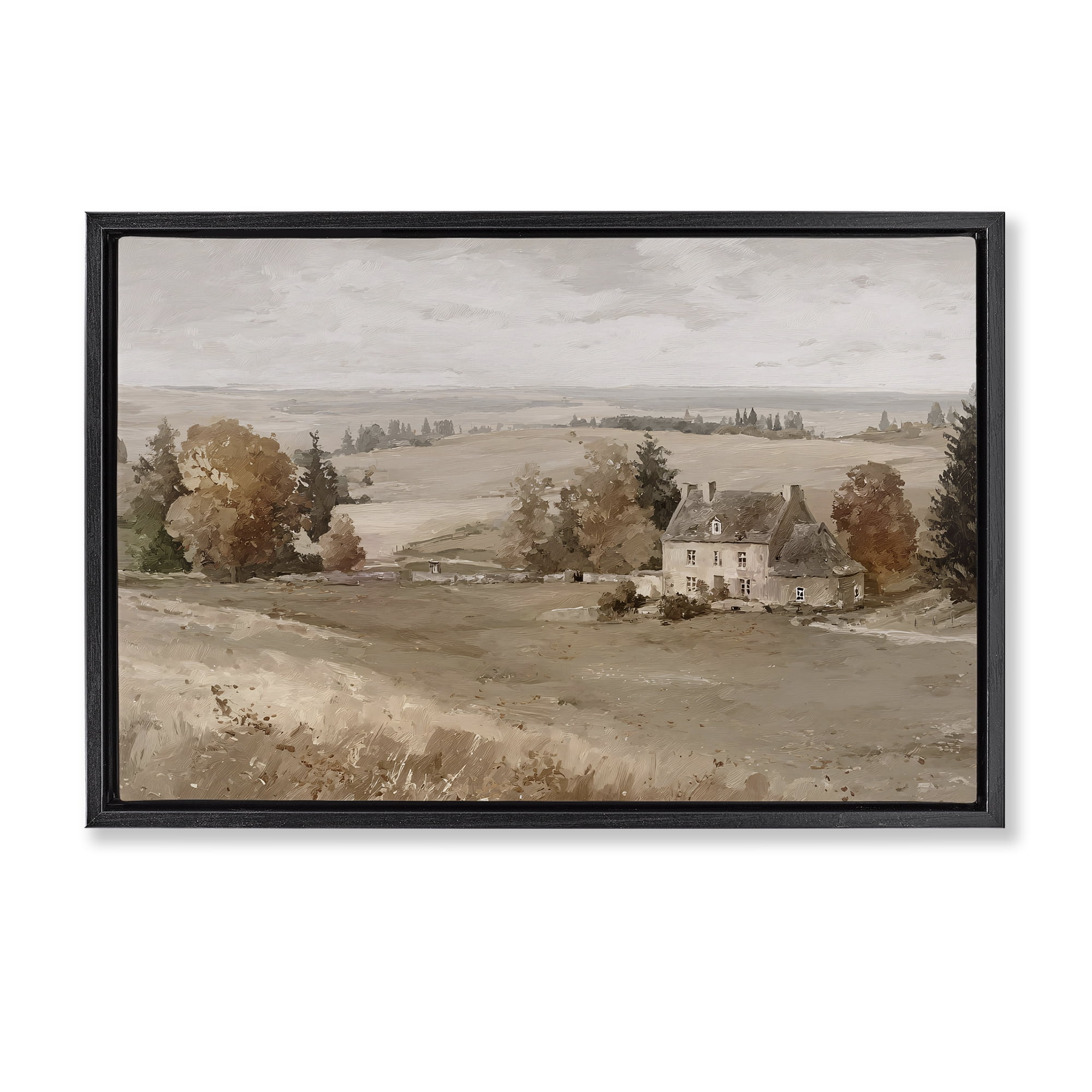 Stupell Industries Quaint Cottage in Countryside Black Framed Floater Canvas Wall Art, design by Jacky Ngan