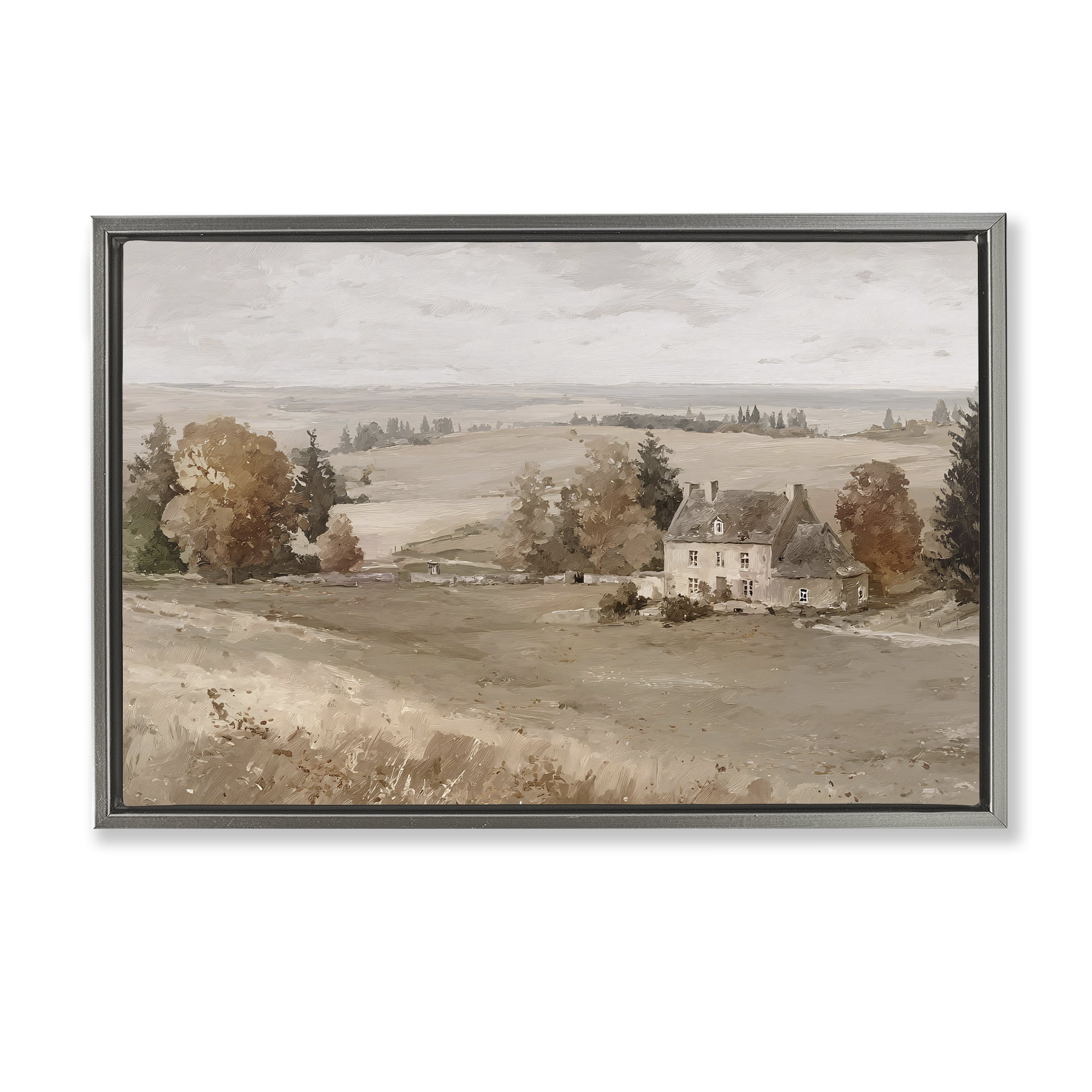 Stupell Industries Quaint Cottage in Countryside Gray Framed Floater Canvas Wall Art, design by Jacky Ngan