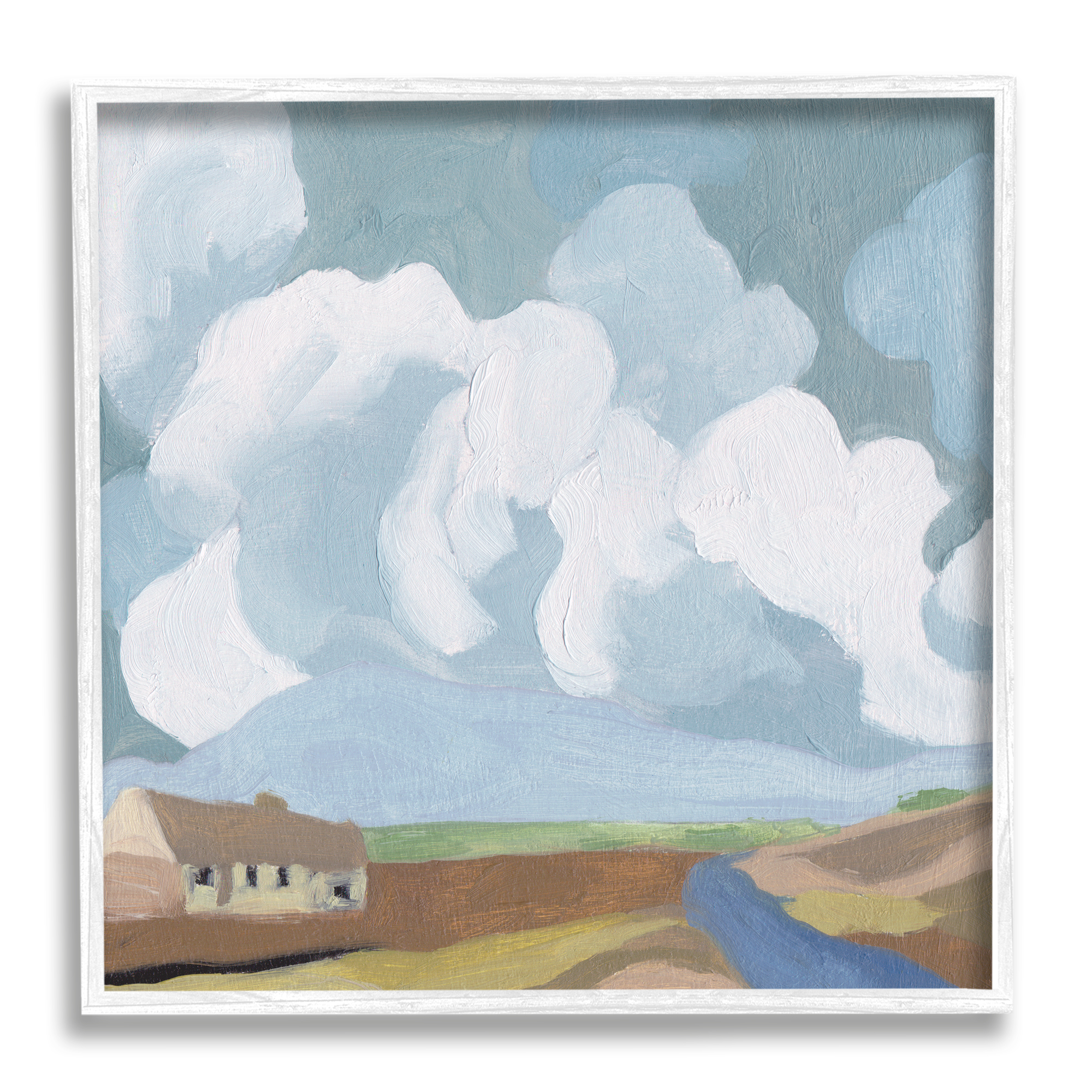 Stupell Industries Quaint Farmhouse Abstract Cloudy Sky Country Meadow Paintings White Framed Art Print Wall Art, 12x12, by Melissa Wang