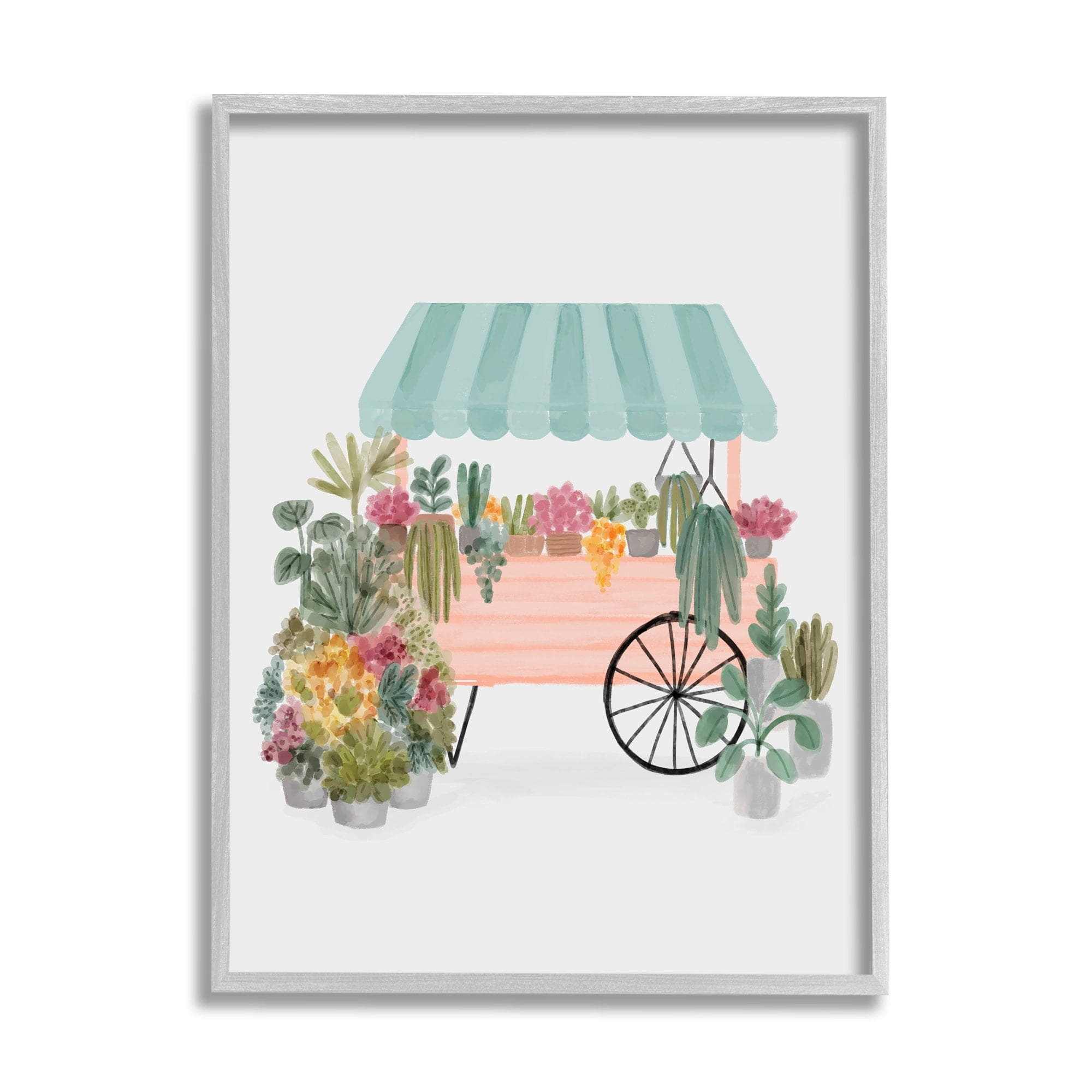 Stupell Industries Quaint Floral Succulents Potted Plants Wagon Canopy Framed Wall Art, 24 x 30, Design by Nina Muis Surface Design