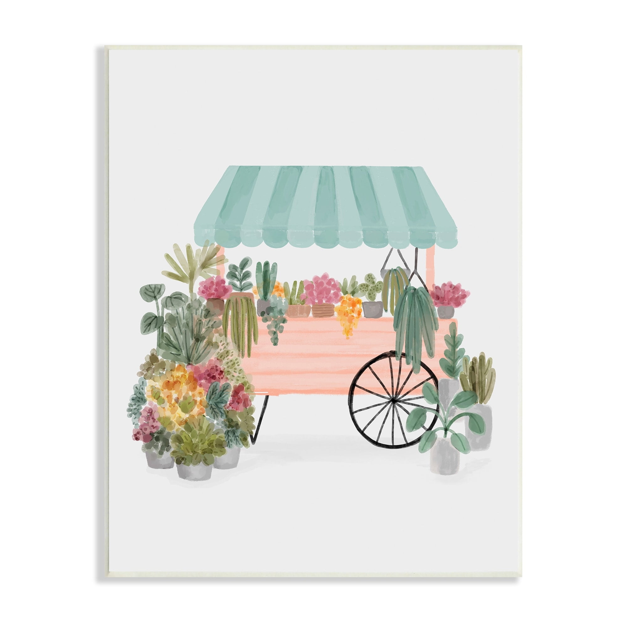 Stupell Industries Quaint Floral Succulents Potted Plants Wagon Canopy Wood Wall Art, 13 x 19, Design by Nina Muis Surface Design