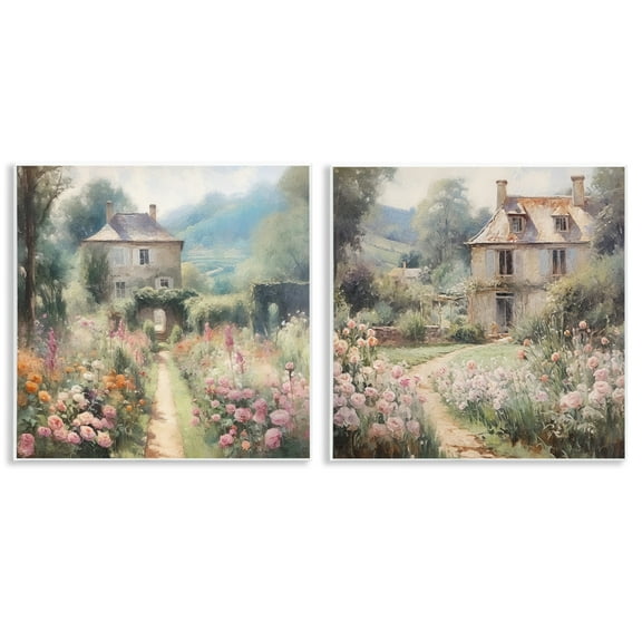 Stupell Industries Quaint French Country Garden Landscape & Nature Painting Unframed Art Print Wall Art, 12 x 12, Set of 2